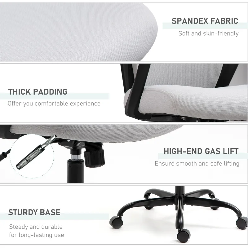 Vinsetto High Back Ergonomic Home Office Desk Chair with Spandex Fabric, Computer Task Chair with Ladder Back, Thick Padding and 360 Swivel Wheels, Grey