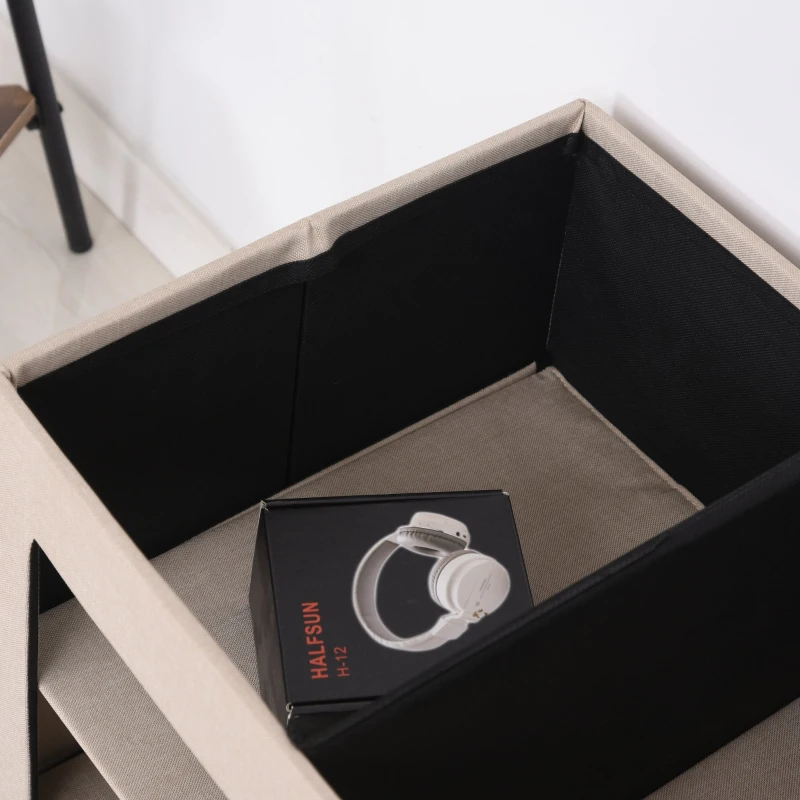 HOMCOM Modern Folding Shoe Storage Bench with Flipping Lid, Ottoman Bench for Bedroom & Hallway with 9 Cubes, Beige