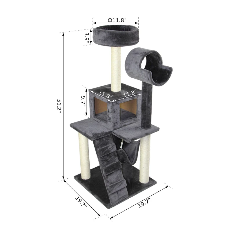 Pawhut Classic Cat Tree Cond Climber Furniture Kitty Scratching Toys House Grey