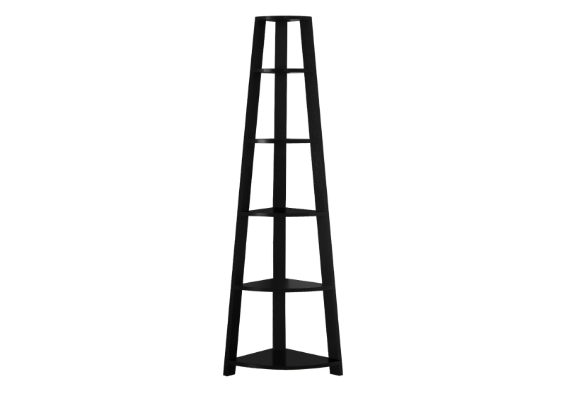 Monarch 72" Contemporary 5-Shelf Wood Grain-Look Corner Accent Display Bookcase - Black Finish
