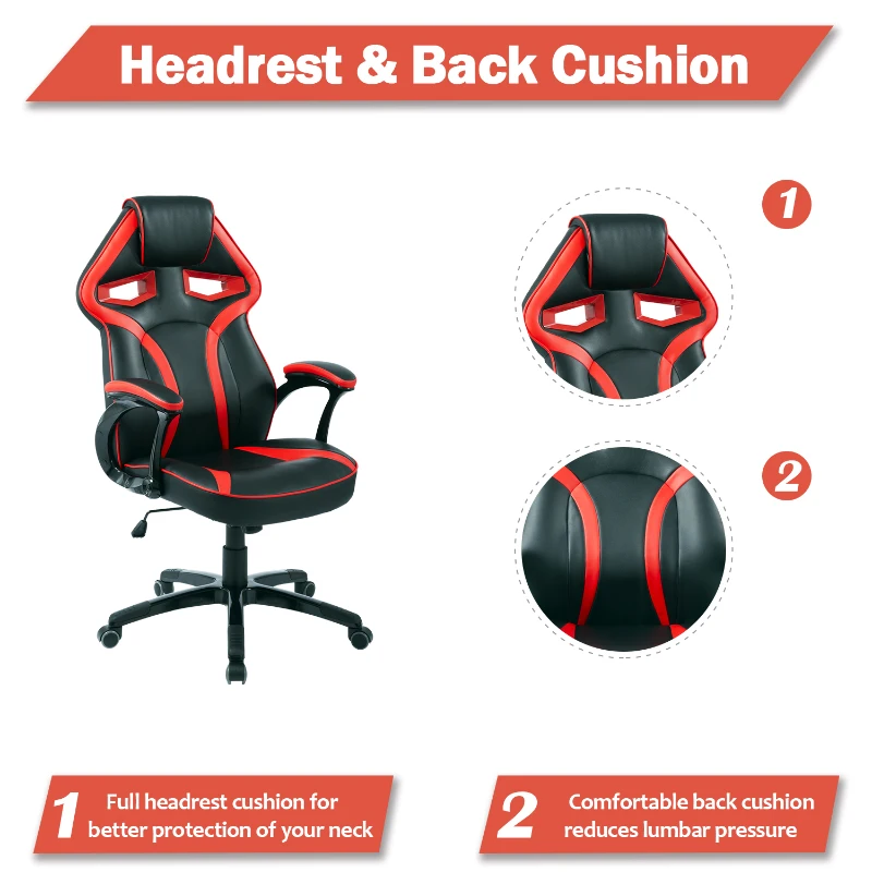 HOMCOM Gaming Racing Chair Rocking Function Computer Seat High Back Swivel Adjustable Padded Armrest Home Office Red
