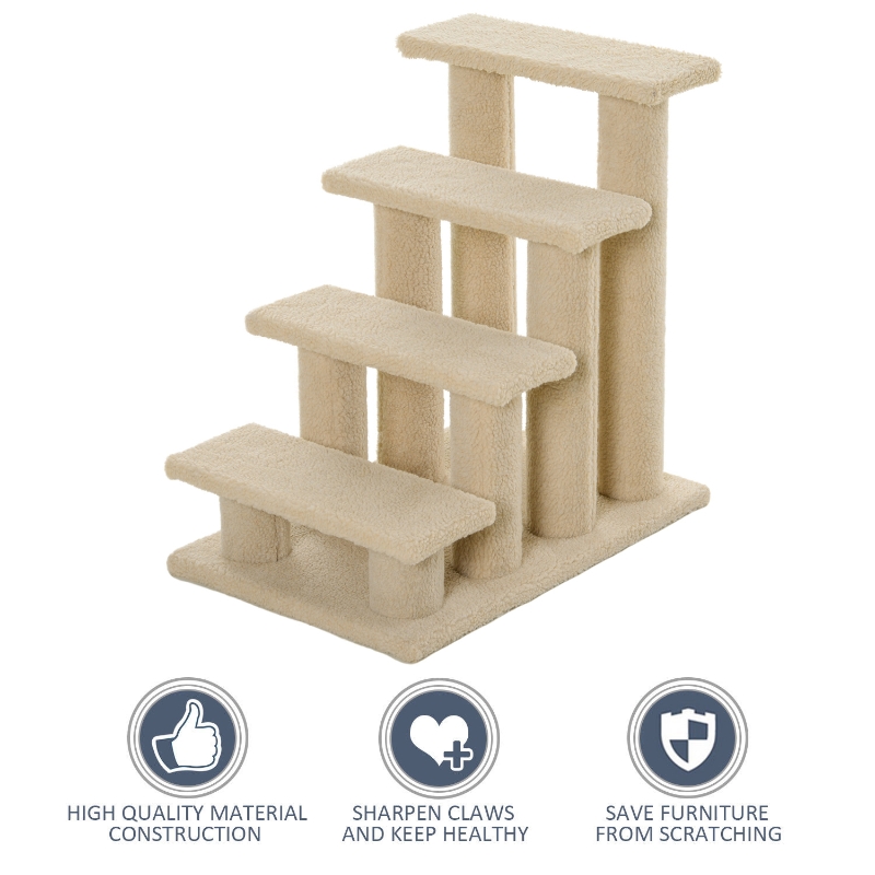 Pawhut 24 Four Step Cat Tree Stairway Perch Multi Level Pet Stairs Dog Scratch Post Furniture Climber Light Brown Aosom Canada Pet Stairs Dog Scratch Post Furniture, Armarkat Pet Steps