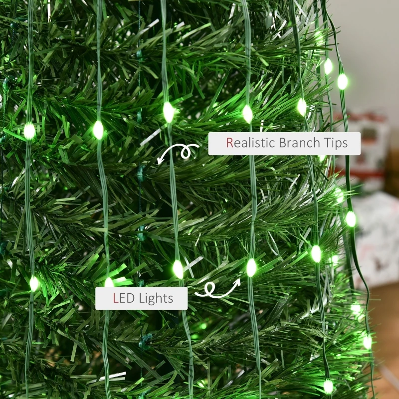 Outsunny 6ft Tall Pre-lit Slim Artificial Outdoor Christmas Tree Easy Assembly Pull Up Pop Out Yard Decoration with 304 Multi-Color LED Lights