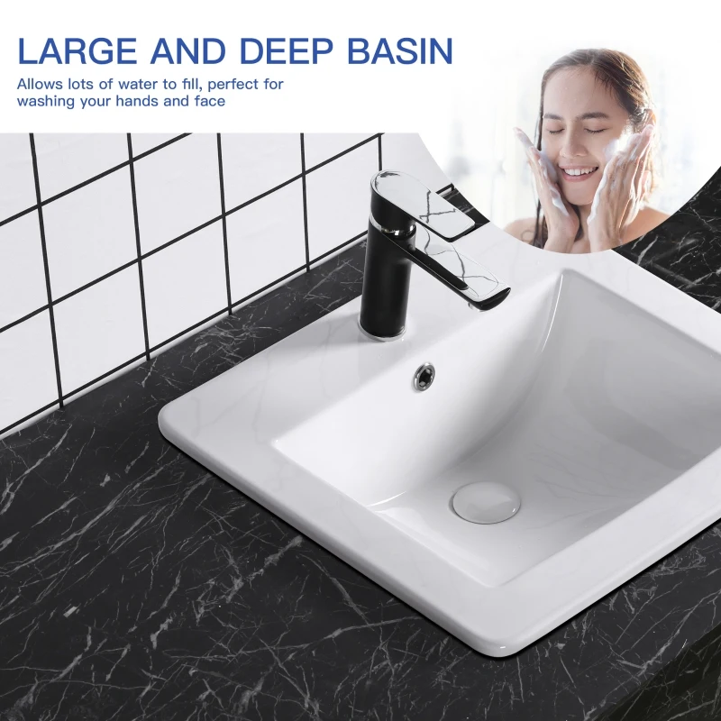Kleankin 21.25"x 18.25" Bathroom Vessel Sink Modern Under Counter Bathroom Basin Ceramic Vanity Art Basin - White