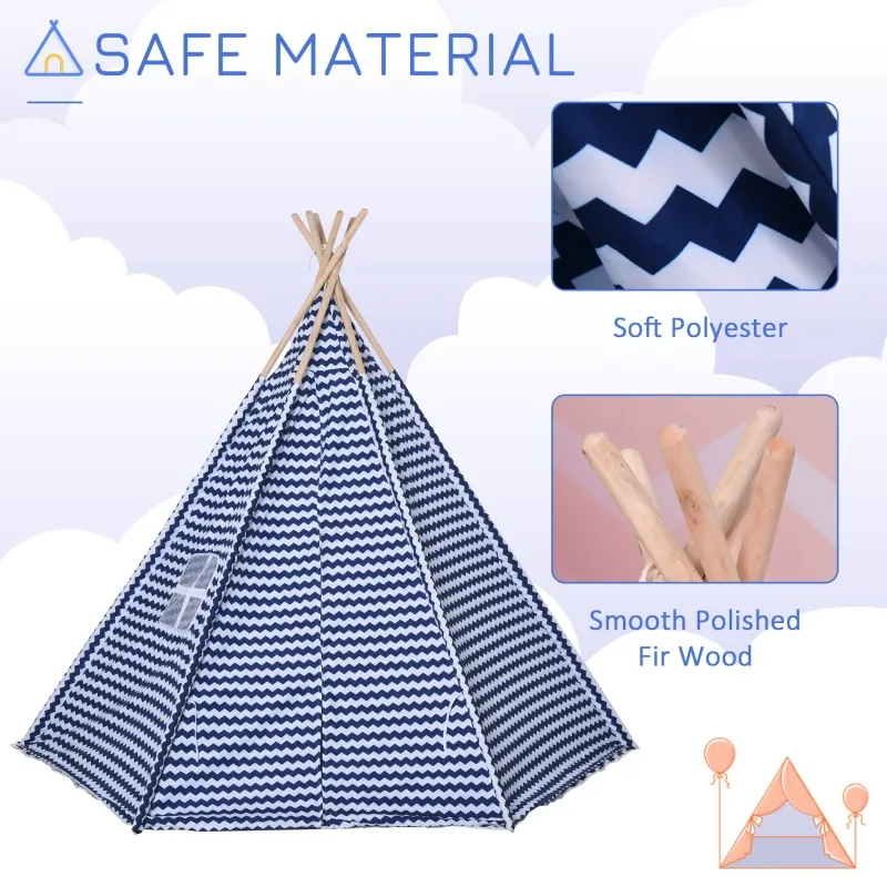 Qaba Kids Teepee Play Tent Portable Children Playhouse Toy for Boys and Girls with Mat Pillow Carry Case Indoor Outdoor Games Blue