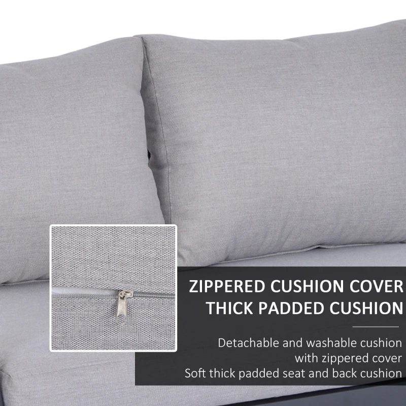 Outsunny 4 PCs PE Rattan Wicker Sofa Set Outdoor Conservatory Furniture Lawn Patio Coffee Table w/ Cushion Light Grey