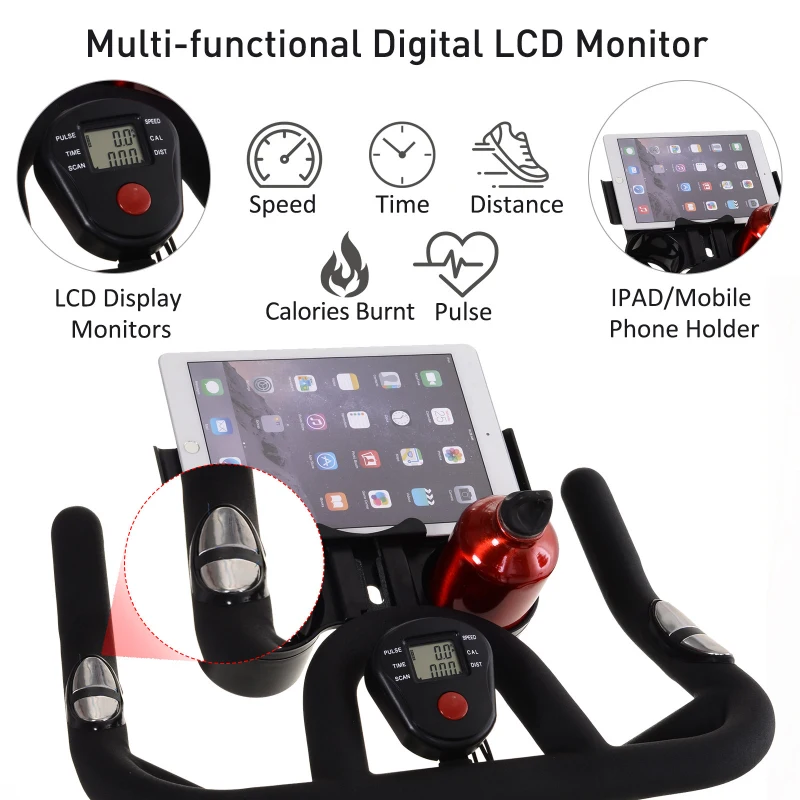 Soozier Stationary Exercise Bike with Deluxe Design Triangular Stand with Adjustable Resistance 28lbs Flywheel Phone Pad and Bottle Holder and LCD Monitor for Home Cardio Workout Fitness