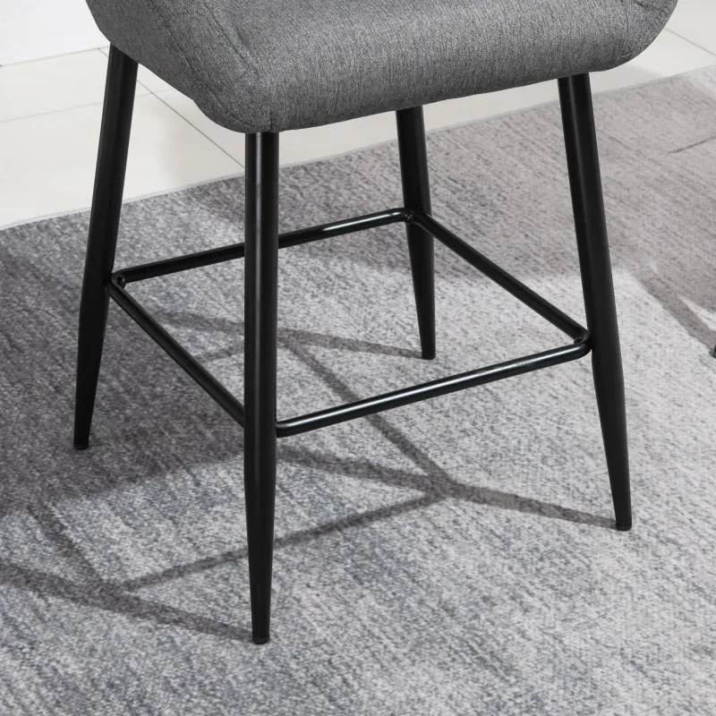 HOMCOM Modern Counter Height Barstool Linen Fabric Upholstered Chair with Footrest & Metal Legs,  Dark Grey