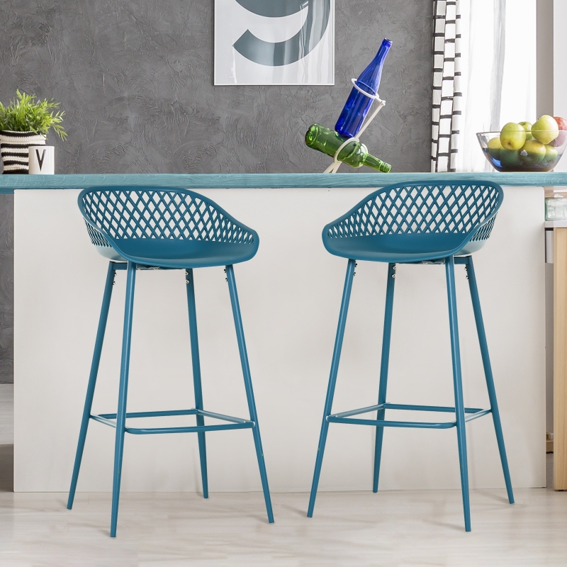 HOMCOM Set of 2 Vintage Metal Bar Stool with Back Rest Counter Stools with Footrest