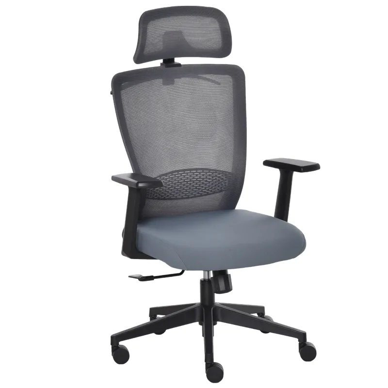 Vinsetto Mesh Office Chair with Lumbar Back Support High Back Swivel Task Chair, Adjustable Height Head Pillow, Blue Grey