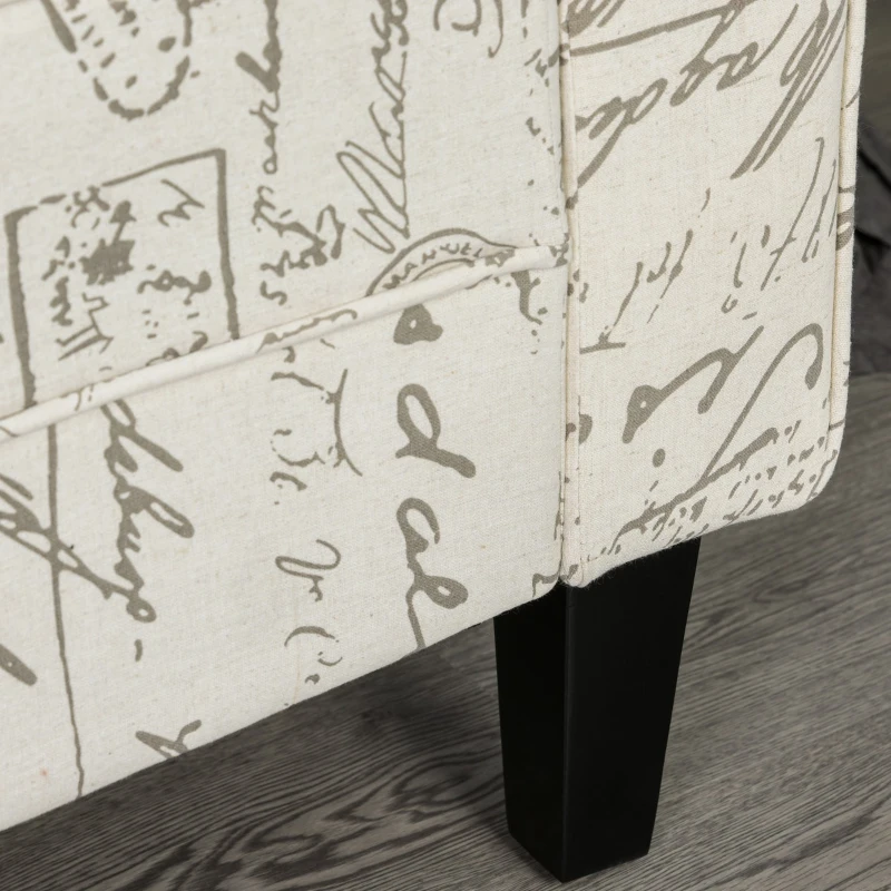HOMCOM 42" Ottoman Bench, Modern Linen Armed Entryway Bench, Signature Print with Cream White Parchment Background