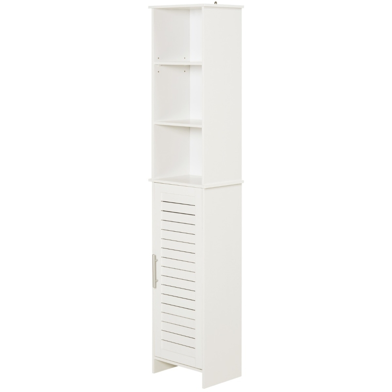kleankin Tall Bathroom Floor Cabinet, Freestanding Linen Tower with Adjustable Shelf and Cupboard, Narrow Side Storage Organizer, White