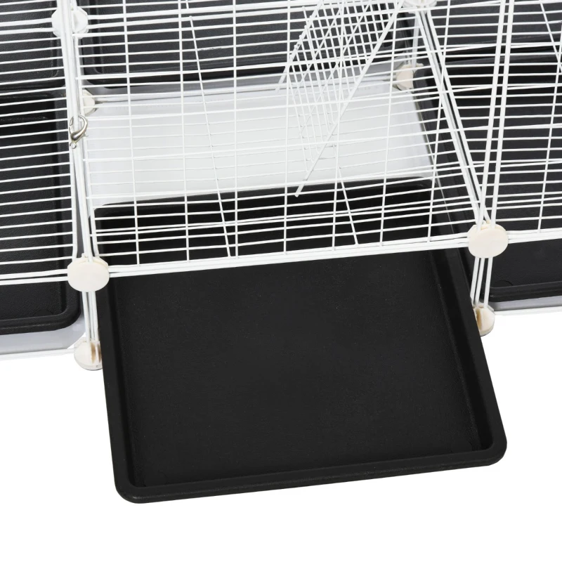 PawHut Small Animal Playpen C&C Cage Wire Bunny Pen for Kitten, Chinchillas, with Doors, Ramps and Trays, White