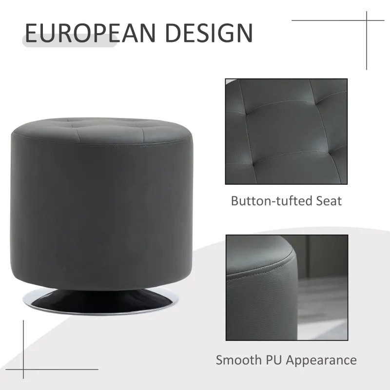 HOMCOM 360° Swivel Foot Stool Round PU Ottoman w/ Thick Padding and Solid Steel Base