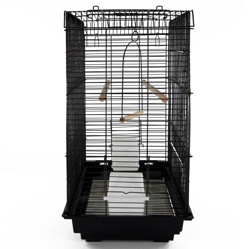 PawHut 28"H Steel Bird Cage with Open Play Top, Perch, Feeding Bowl for Parrot Lovebirds Parakeets Cockatiels - Black
