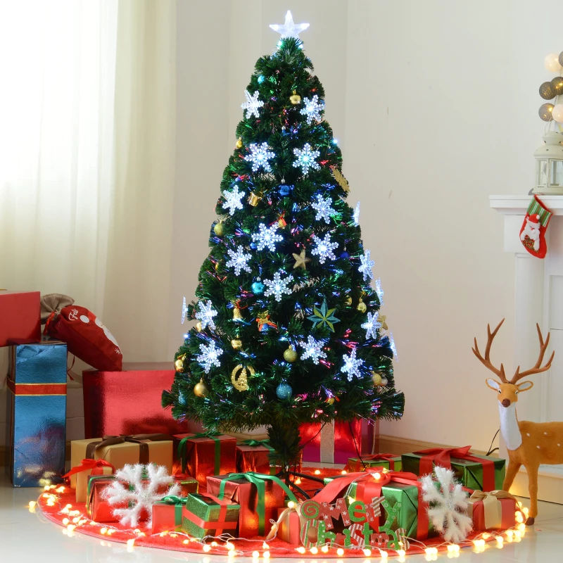 HOMCOM 5ft Xmas Tree with Star Pre-Lit LED Optical Fiber Christmas Tree Artificial Seasonal Decoration w/ Stand Winter Holiday Decor (Green)