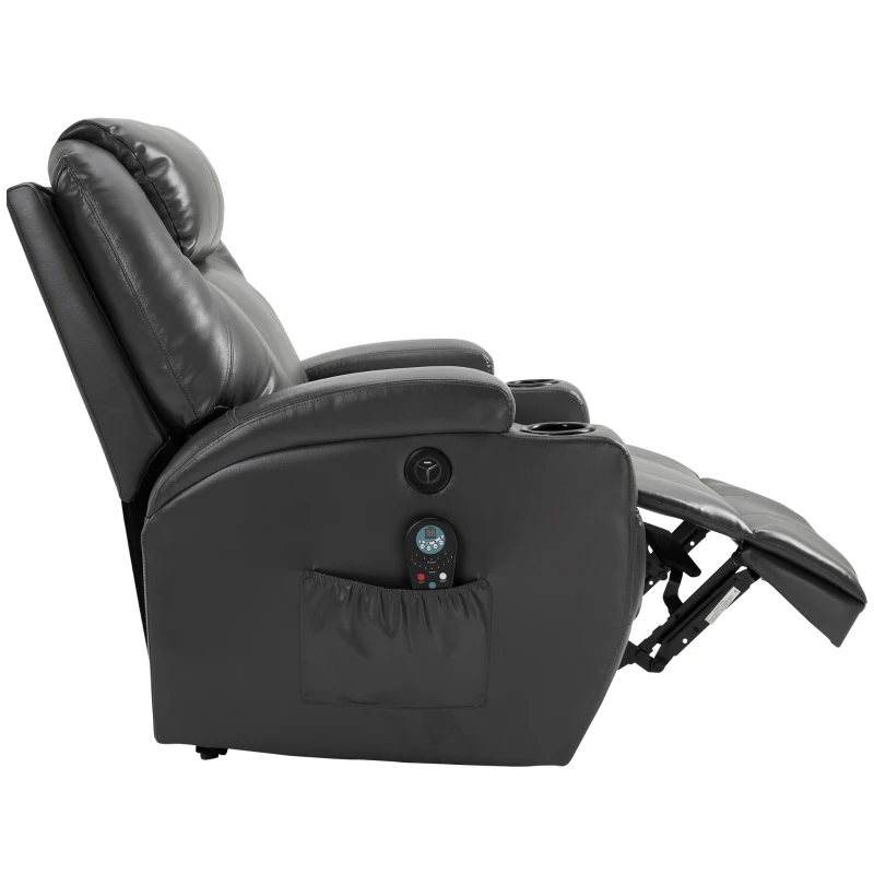 HOMCOM Electric Power Massage Recliner Chair PU leather w/ 8-Point Vibration Waist Heating, USB Port, Dark Grey
