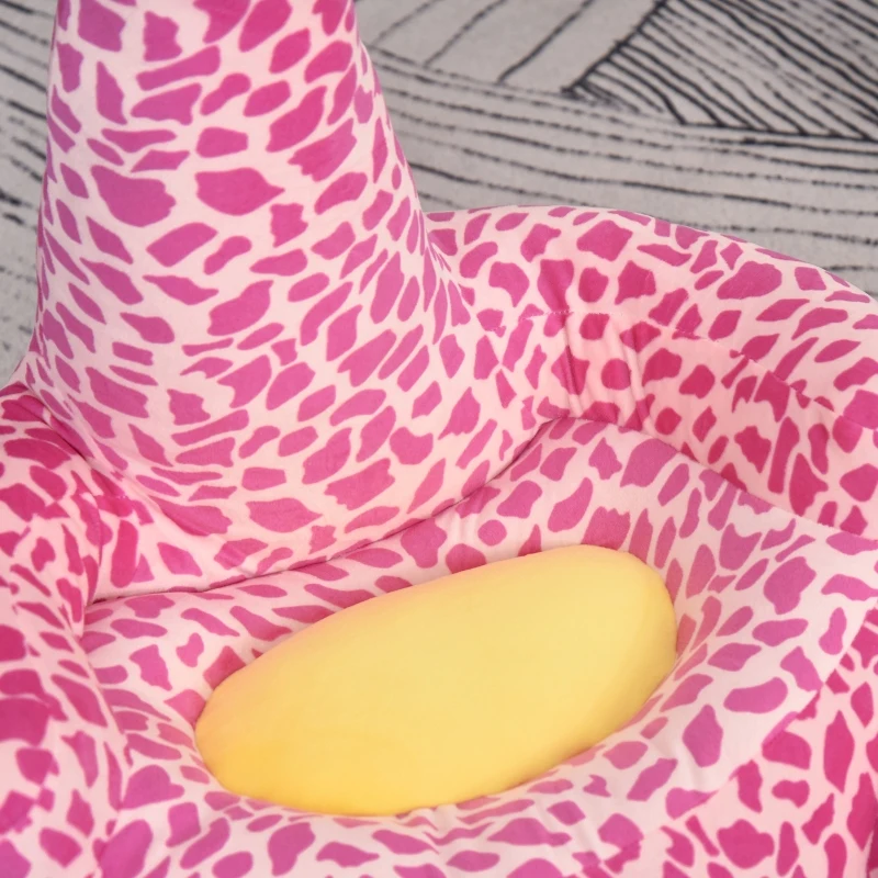 Qaba Giraffe Shaped Kid Sofa Flannel Covered Armchair Stick Horse Child Chair with Padded Seat for 18 to 36 Months, Pink