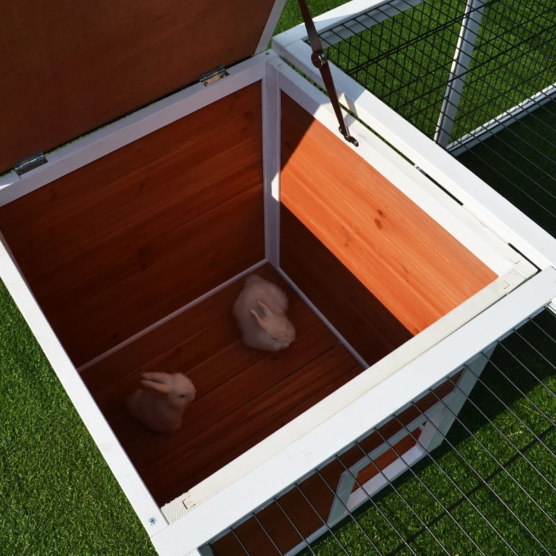 PawHut 64" Outdoor Rabbit Hutch Playpen, Wooden Tortoise House Habitat, Bunny Cage with Run and Enclosed Cover, for Rabbits, Chickens, Ducks, Indoor, Brown