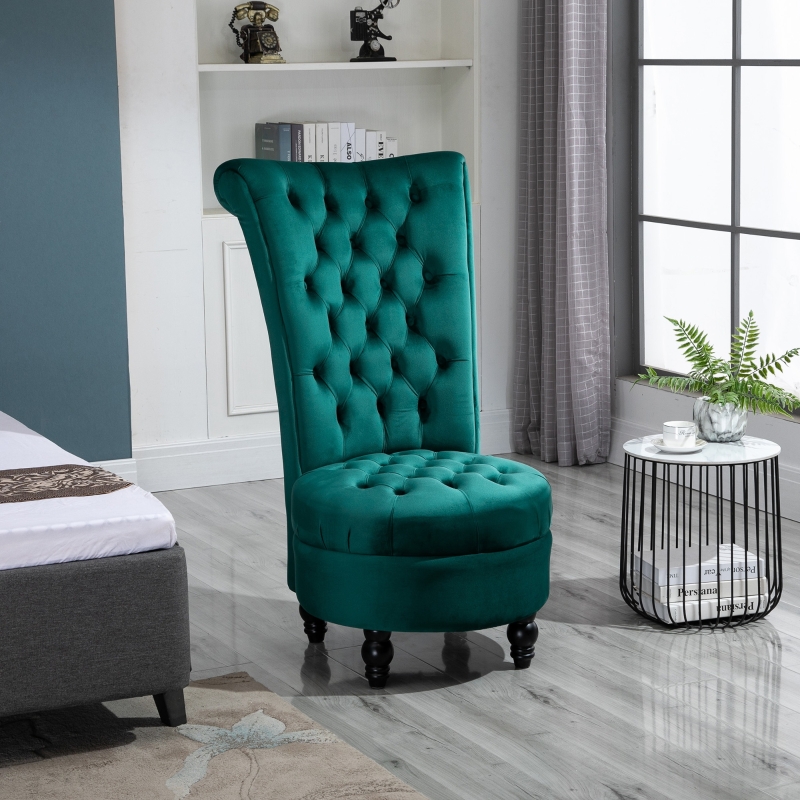 HOMCOM Retro High Back Armless Chair Living Room Furniture Velvet-touch Fabric Upholstered Tufted Royal Accent Seat Green