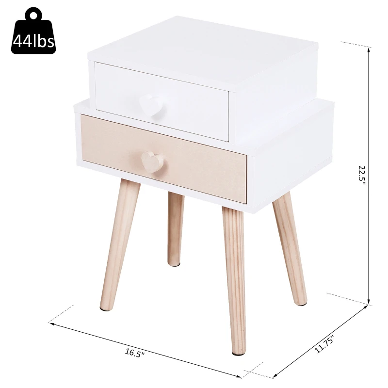 HOMCOM 2 PCS Kids Bedstand Bedroom Side Desk Pink