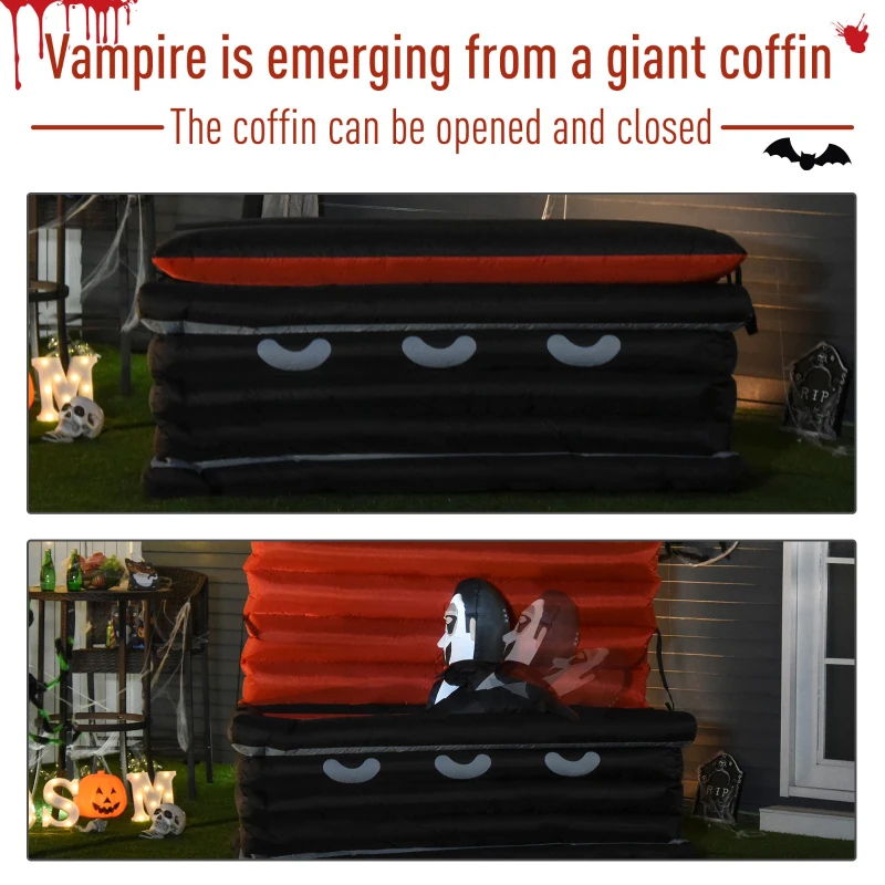 HOMCOM 6'  Halloween Inflatable Vampire Emerging Coffin LED Lights Indoor Outdoor Decoration
