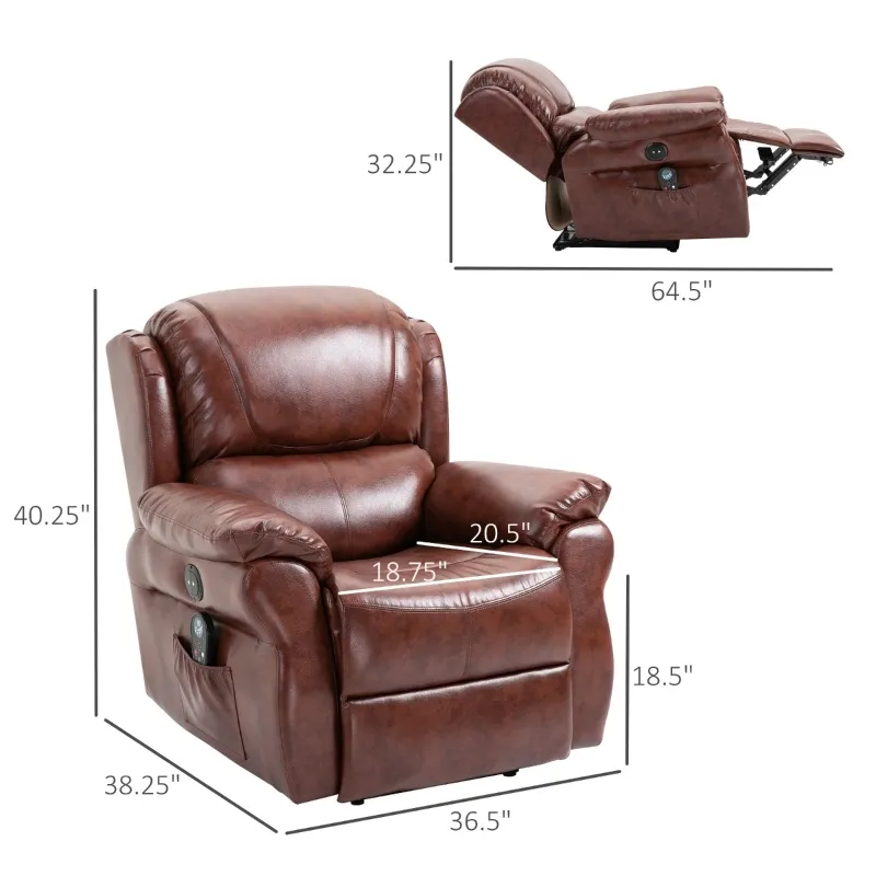 HOMCOM Vibration Massage Recliner Chair for Living Room with Heat,   Single Sofa, PU Leather Power Reclining Chair, Home Theater Seating with Footrest, Brown