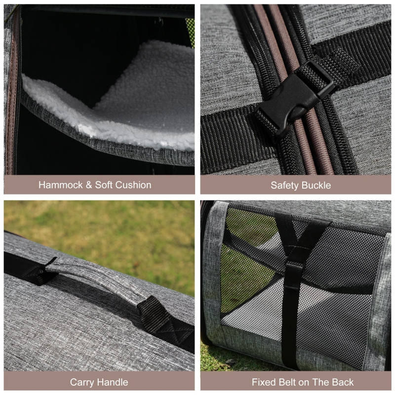 PawHut 39” SoftSided Portable Dual Compartment Pet Carrier Dark Grey