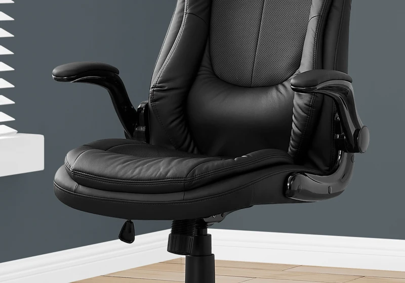 Monarch Gaming-Style High-Back Office Chair with Fixed Arm Rests and Extra Padding - Black Leather-Look