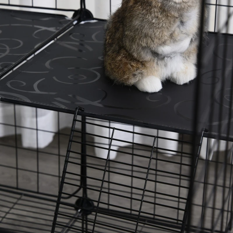 PawHut DIY Pet Playpen Wire Rabbit Cage for Kitten, Chinchillas & Small Animals with 6 Independent Trays - Black