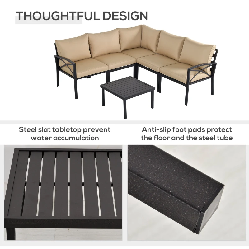 Outsunny 6-Piece Patio L-Shaped Sofa Conversation Set with Coffee Table, Water-Fighting Materials, & Comfort, Beige