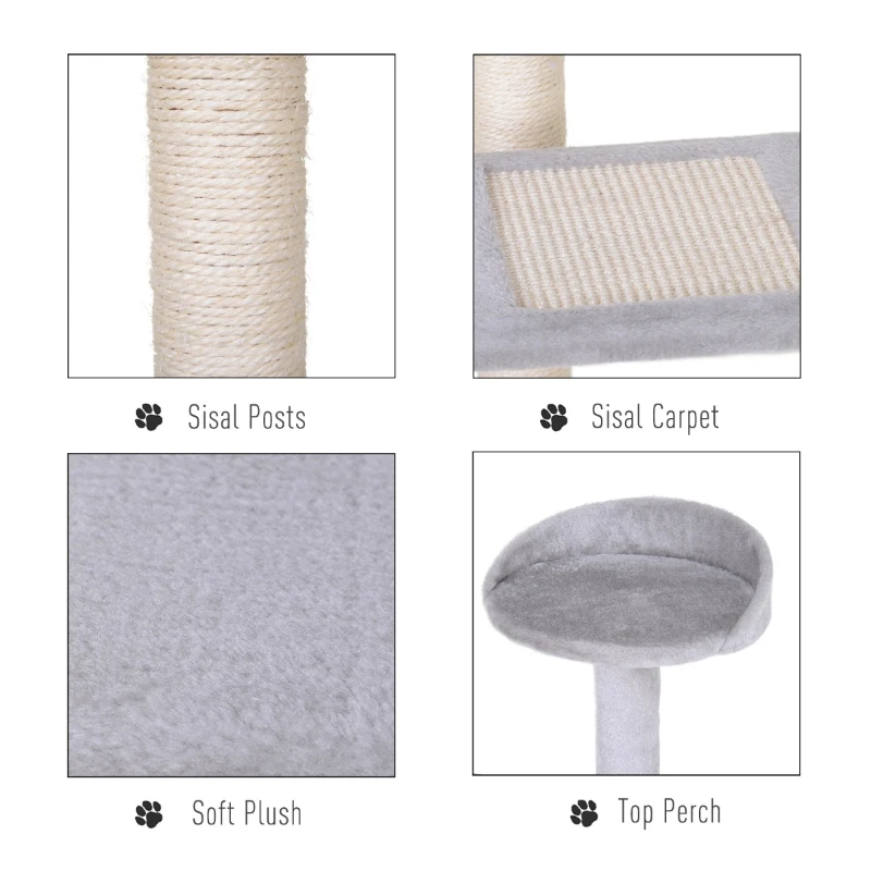 PawHut 40" Cat Tree Scratcher Kitty Activity Center Climber Plush Perch Grey