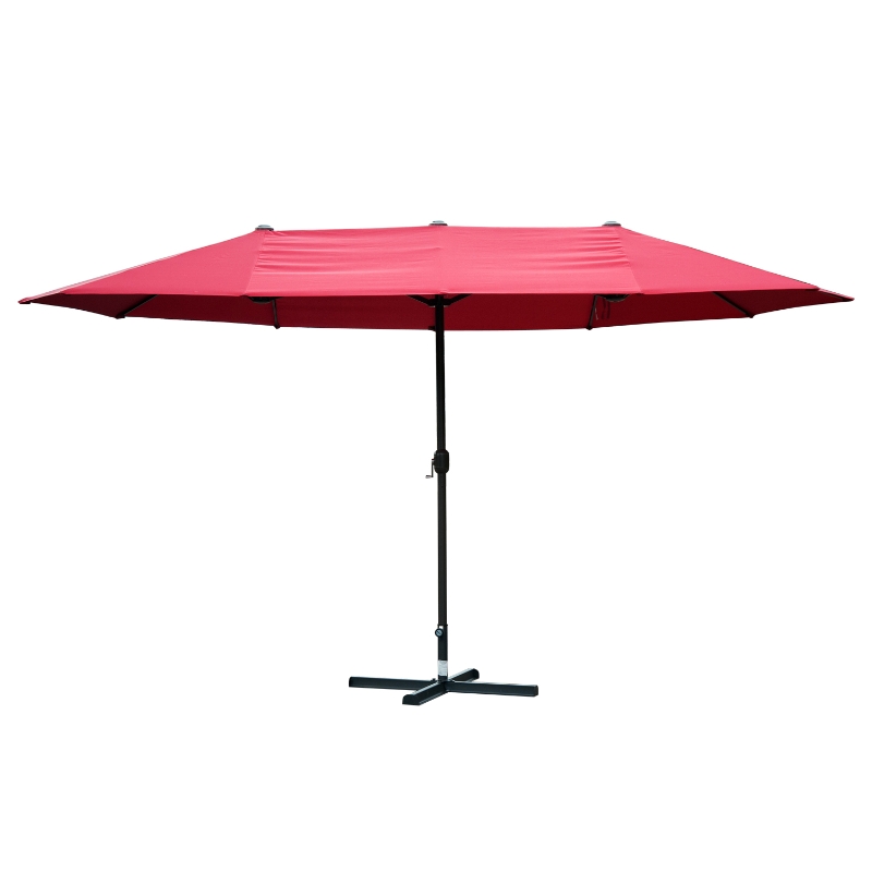 Outsunny 15ft Outdoor Twin Patio Umbrella Garden Double-Sided Market Parasol Sun Shelter with Crank Wine Red