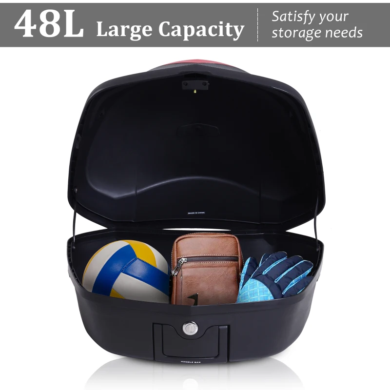 HOMCOM Motorcycle Tail box 48L Top Case Motorbike Trunk Helmet Carrier Luggage w/ Keys