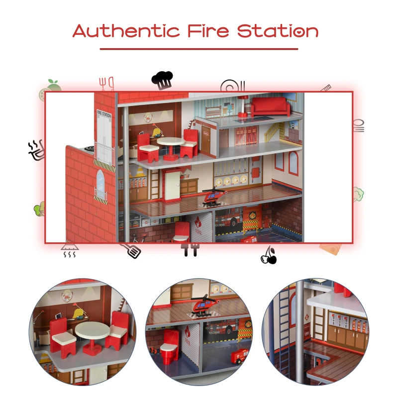 Qaba 2 in 1 Multifuction Kids Kitchen Play Set with Accessories Large Play Kitchen Red