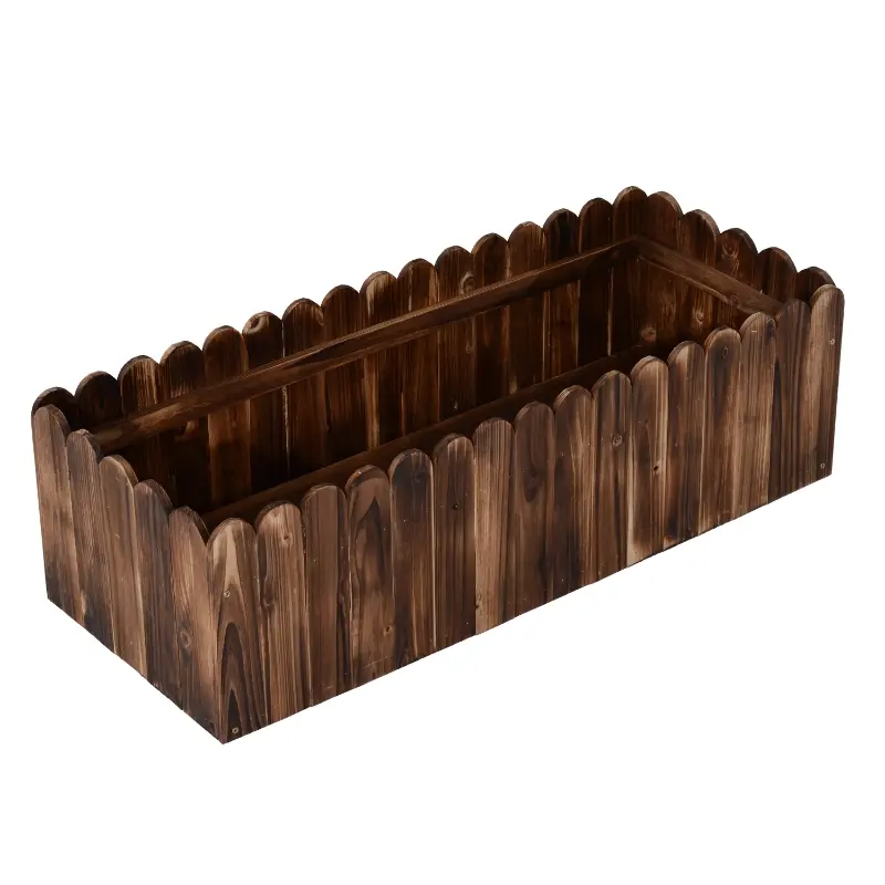 Outsunny 40" x 16" x 12" Raised Planter Box Garden Scalloped Edge Wooden