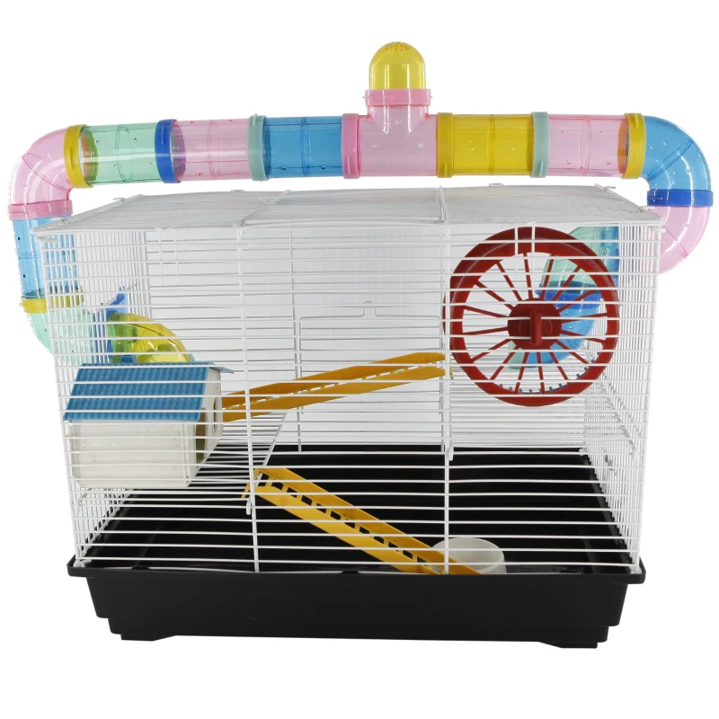 PawHut Hamster Cage Tube Spinning Wheel Feeder Ladder