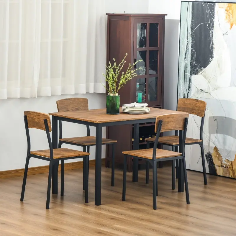 HOMCOM 5 Piece Modern Industrial Dining Table and Chairs Set for Small Space, kitchen, Dining room, Dark Walnut