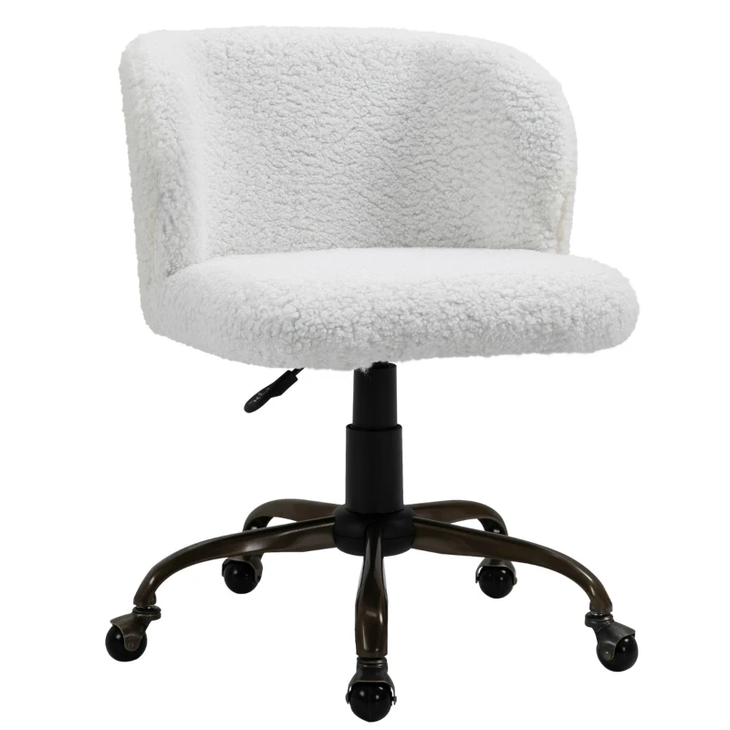 HOMCOM Faux Fur Home Office Chair, Accent Swivel Desk Chair, Makeup Vanity Seat with Adjustable Height, White