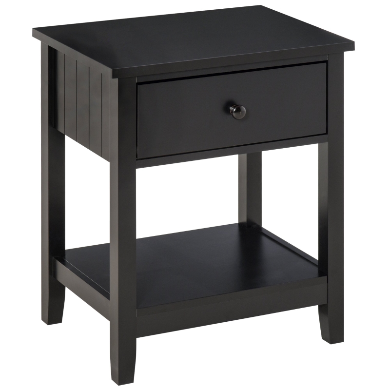 HOMCOM Freestanding Wooden Side Nightstand with Storage Drawer and Bottom Shelf, Black