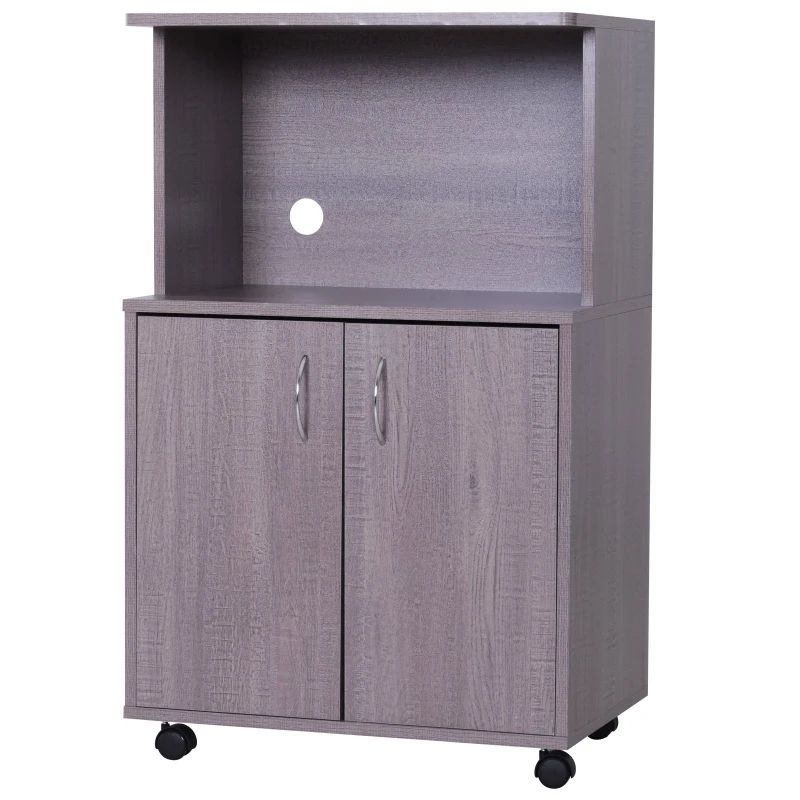 HOMCOM Microwaves Cart on Wheels with Storage Shelf and Cabinet Grey Wood Grain