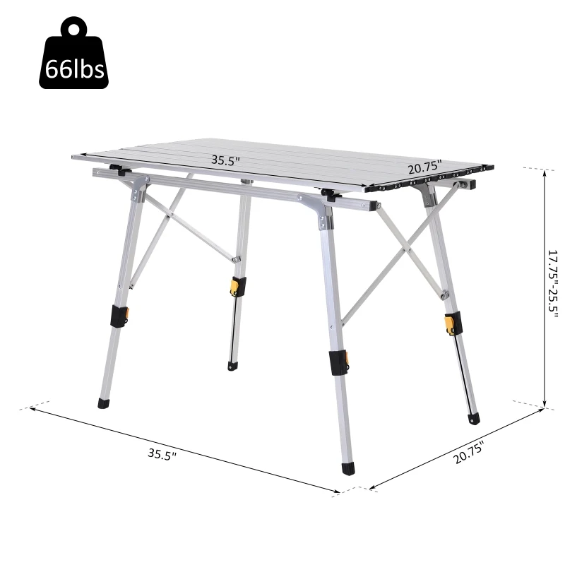 Outsunny Aluminum Foldable Camping Table Portable Lightweight Roll-up Picnic Table with Adjustable Height Design