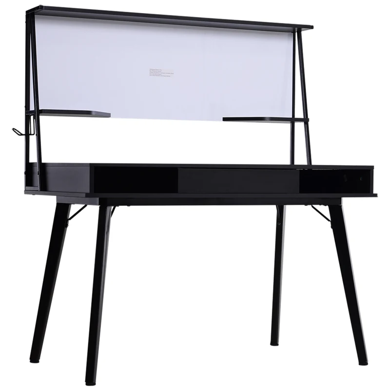 HOMCOM Heavy Duty Office Desk Computer Table Ample Storage Desktop W/ Whiteboard Adjustable Feet Black