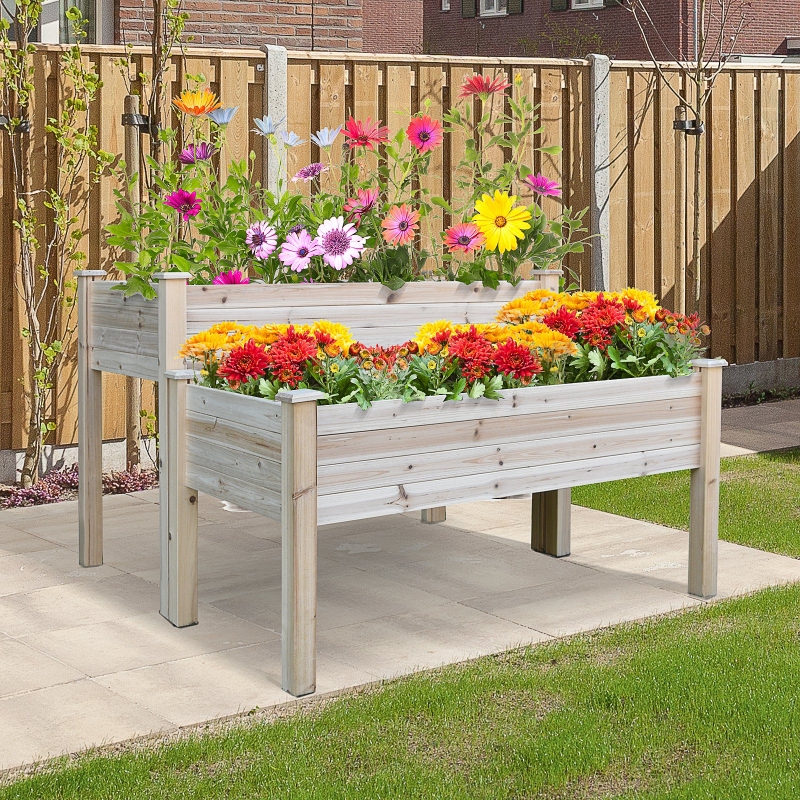 Outsunny 2-Tier Wooden Planter Bed Flower Vegetables Elevate Box w/ Drainage Holes Legs