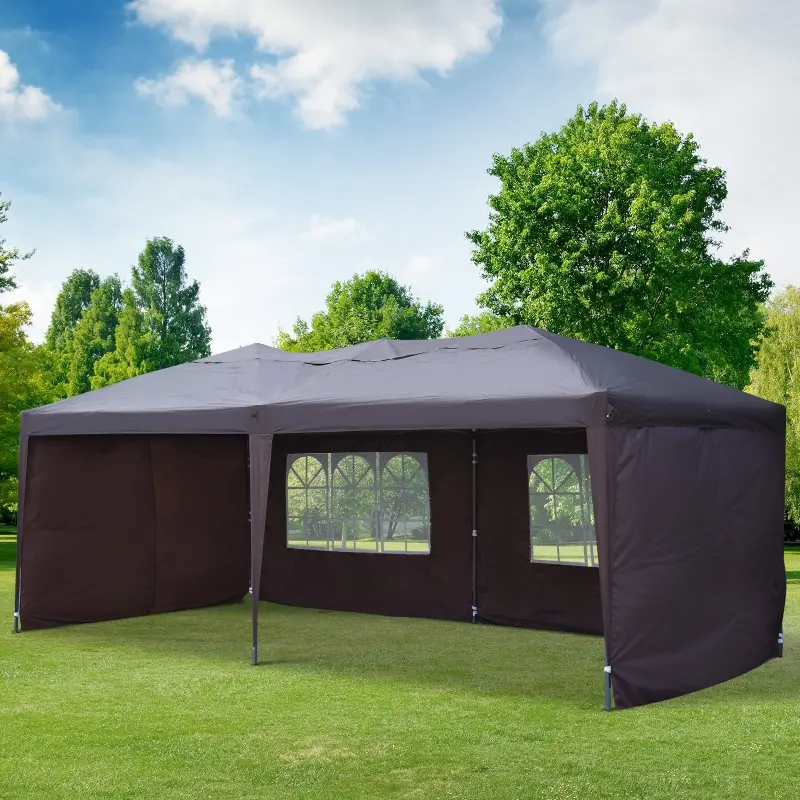 Outsunny 10' x 20' Pop Up Canopy Tent with 4 Sidewalls, Heavy Duty Tents for Parties, Outdoor Instant Gazebo with Carry Bag, for Outdoor, Garden, Patio, Coffee
