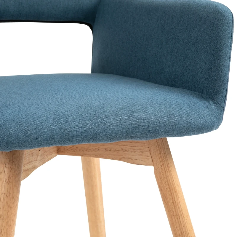 HOMCOM Dining Chairs Set of 2 Home Modern Accent Armchair for Bedroom Living Room with Fabric Surface and Solid Wood Legs, Blue