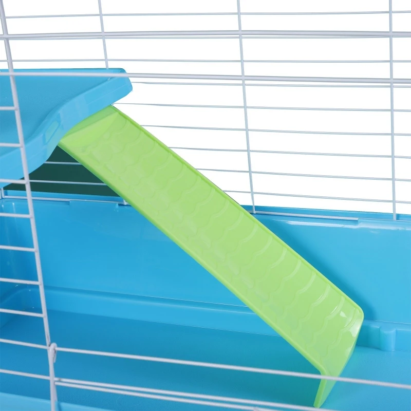 PawHut 40” Steel Plastic Small Animal Pet Cage Kit with Wheels - Blue and White