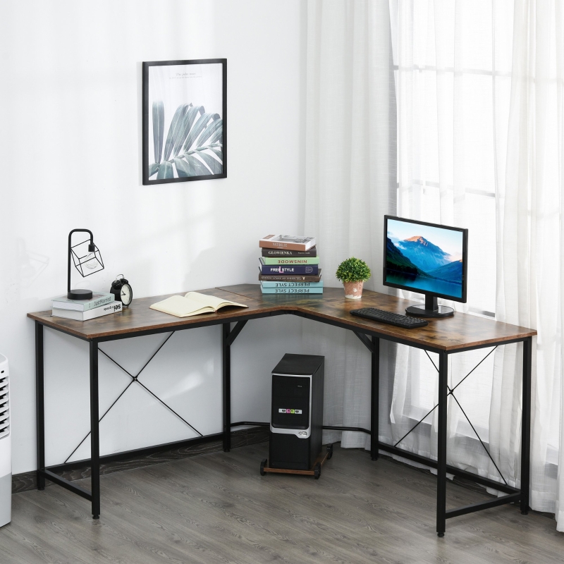 HOMCOM L-Shaped Desk, 59" Corner Computer Desk, Writing Workstation for Home, Office, Study, Dorm, Rustic Brown