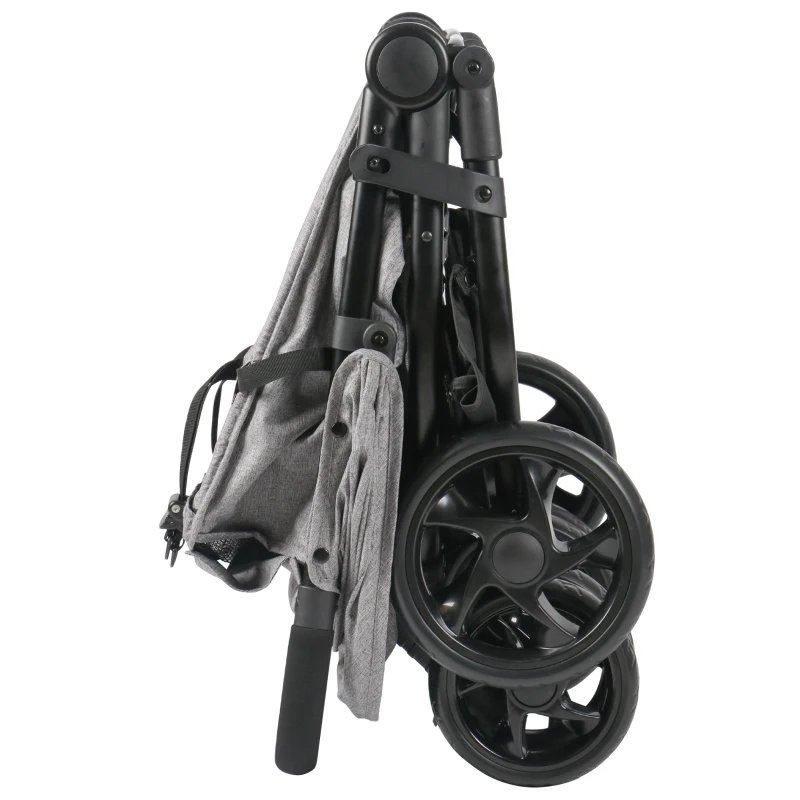 Qaba Side by Side Baby Double Stroller for Toddlers Twin Pushchair with Adjustable Backrest Foot Holder Canopy Safety Harness and Storage Basket Shock Suspension Grey