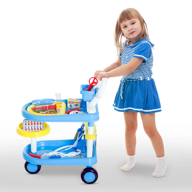 Qaba Kid Medical Trolley Play Set Children Pretend Doctor Nurse Play Cart Kids Gift